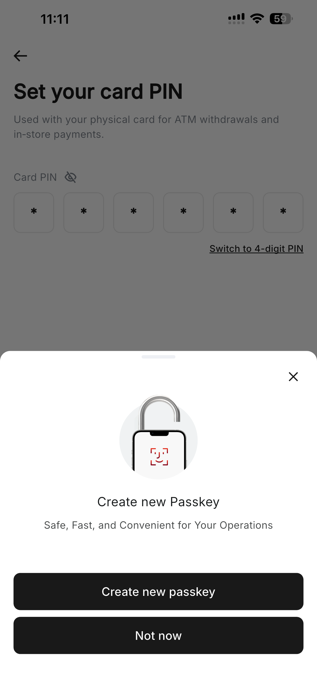 Create new Passkey dialog in RedotPay app