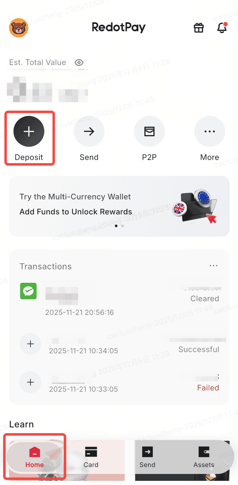 Deposit USDT